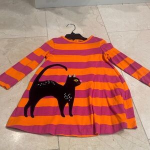 Mini Boden Orange and Pink Striped Dress with Cat Design